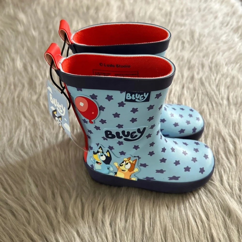 Bluey Ground Up Rain Boots Toddler Girls Size 5-6 Blue Slip On Shoes Boot